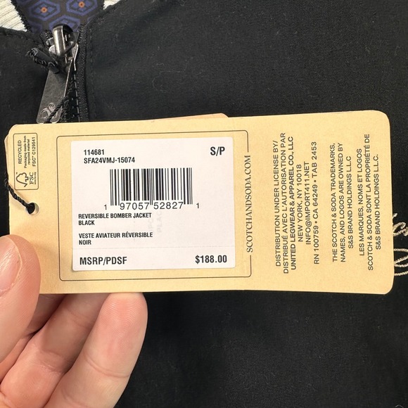 Scotch & Soda Men's S Black White Stripe Trim Reversible Bomber Jacket $188 - Picture 12 of 16
